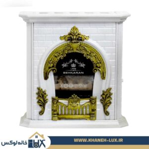بخاری گازی بهکاران 36000 طرح شومینه سفید طلایی